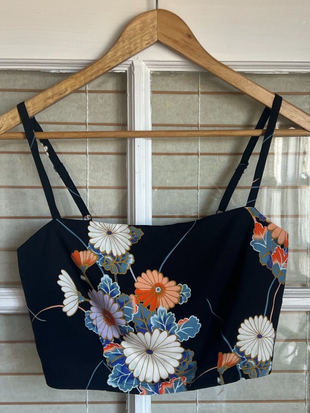 Roark Revival Floral Smocked Crop Top XS Black Adjustable Straps